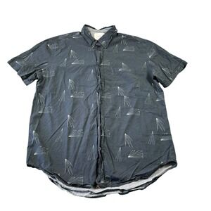 Billy Reid Gray Paper Airplane AOP Cotton Button Front Size Medium